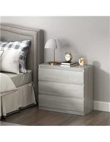 HOMCOM Chest of Three Drawers - Grey Wood Effect