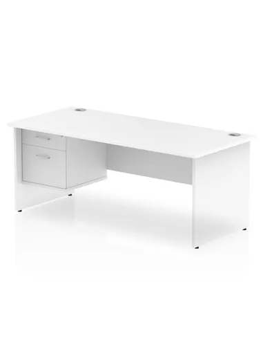 Dynamic Impulse 1800 x 800mm Straight Office Desk White Top Panel End 1 x 2 Drawer Fixed Pedestal MI002253
