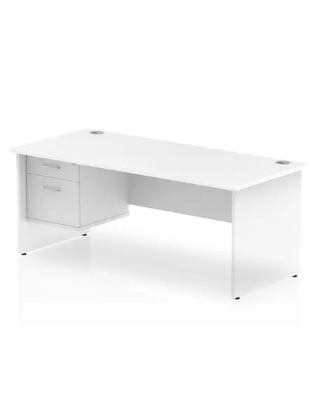 Dynamic Impulse 1800 x 800mm Straight Office Desk White Top Panel End 1 x 2 Drawer Fixed Pedestal MI002253
