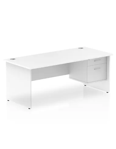 Dynamic Impulse 1800 x 800mm Straight Office Desk White Top Panel End 1 x 2 Drawer Fixed Pedestal MI002253