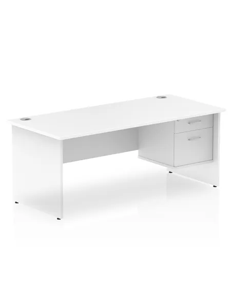 Dynamic Impulse 1800 x 800mm Straight Office Desk White Top Panel End 1 x 2 Drawer Fixed Pedestal MI002253