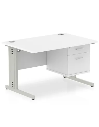 Dynamic Impulse 1200 x 800mm Straight Office Desk White Top Cable Managed 1 x 2 Drawer Fixed Pedestal MI002285