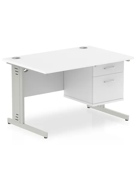 Dynamic Impulse 1200 x 800mm Straight Office Desk White Top Cable Managed 1 x 2 Drawer Fixed Pedestal MI002285