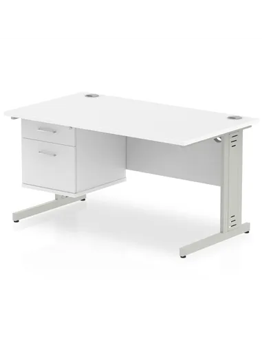 Dynamic Impulse 1400 x 800mm Straight Office Desk White Top Cable Managed 1 x 2 Drawer Fixed Pedestal MI002286