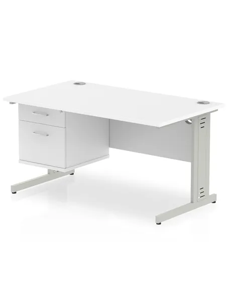 Dynamic Impulse 1400 x 800mm Straight Office Desk White Top Cable Managed 1 x 2 Drawer Fixed Pedestal MI002286