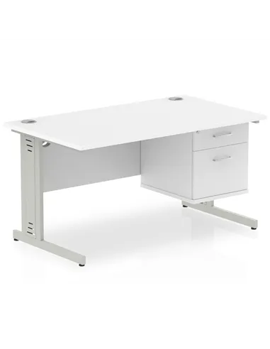 Dynamic Impulse 1400 x 800mm Straight Office Desk White Top Cable Managed 1 x 2 Drawer Fixed Pedestal MI002286