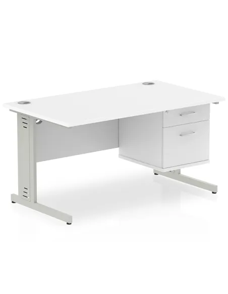 Dynamic Impulse 1400 x 800mm Straight Office Desk White Top Cable Managed 1 x 2 Drawer Fixed Pedestal MI002286