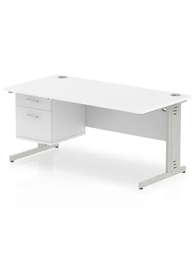 Dynamic Impulse 1600 x 800mm Straight Office Desk White Top Cable Managed 1 x 2 Drawer Fixed Pedestal MI002287