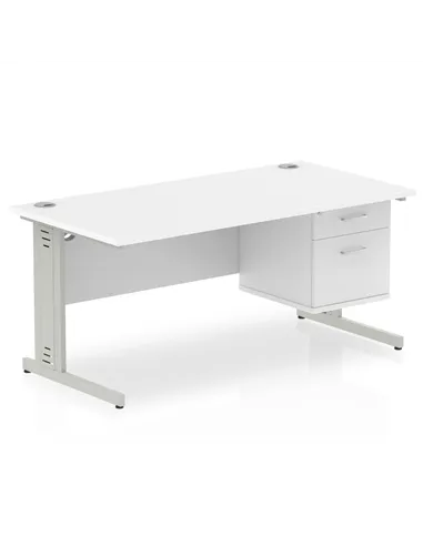 Dynamic Impulse 1600 x 800mm Straight Office Desk White Top Cable Managed 1 x 2 Drawer Fixed Pedestal MI002287