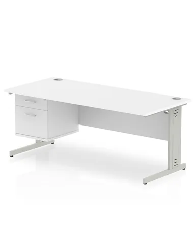 Dynamic Impulse 1800 x 800mm Straight Office Desk White Top Cable Managed 1 x 2 Drawer Fixed Pedestal MI002288