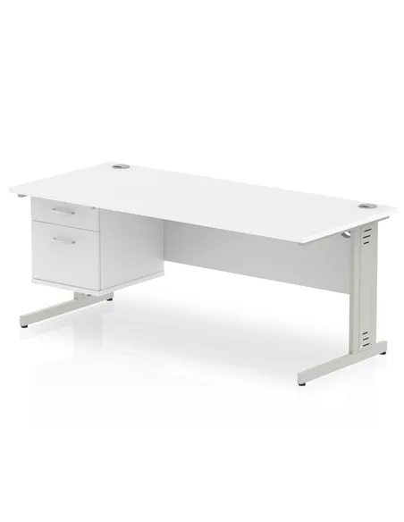 Dynamic Impulse 1800 x 800mm Straight Office Desk White Top Cable Managed 1 x 2 Drawer Fixed Pedestal MI002288