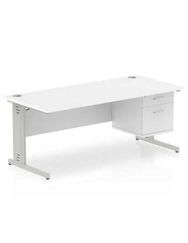 Dynamic Impulse 1800 x 800mm Straight Office Desk White Top Cable Managed 1 x 2 Drawer Fixed Pedestal MI002288