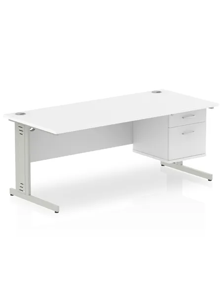 Dynamic Impulse 1800 x 800mm Straight Office Desk White Top Cable Managed 1 x 2 Drawer Fixed Pedestal MI002288