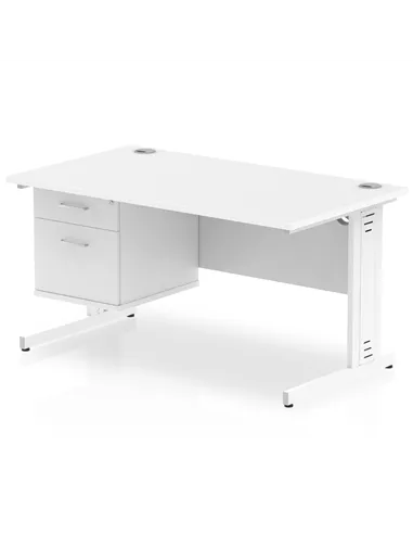 Dynamic Impulse 1400 x 800mm Straight Office Desk White Top Cable Managed 1 x 2 Drawer Fixed Pedestal MI002290