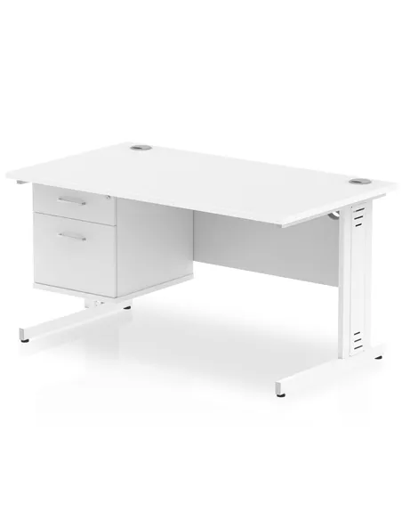Dynamic Impulse 1400 x 800mm Straight Office Desk White Top Cable Managed 1 x 2 Drawer Fixed Pedestal MI002290