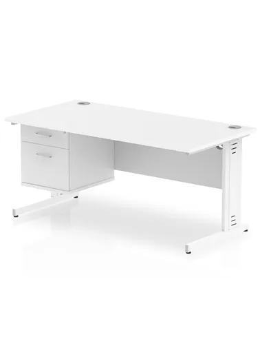 Dynamic Impulse 1600 x 800mm Straight Office Desk White Top Cable Managed 1 x 2 Drawer Fixed Pedestal MI002291