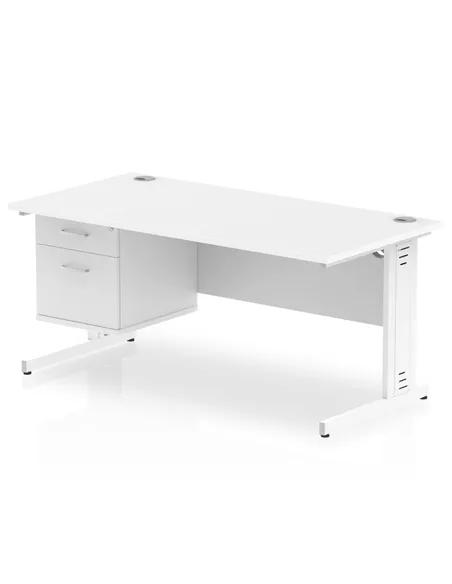 Dynamic Impulse 1600 x 800mm Straight Office Desk White Top Cable Managed 1 x 2 Drawer Fixed Pedestal MI002291