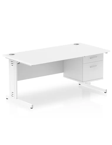 Dynamic Impulse 1600 x 800mm Straight Office Desk White Top Cable Managed 1 x 2 Drawer Fixed Pedestal MI002291