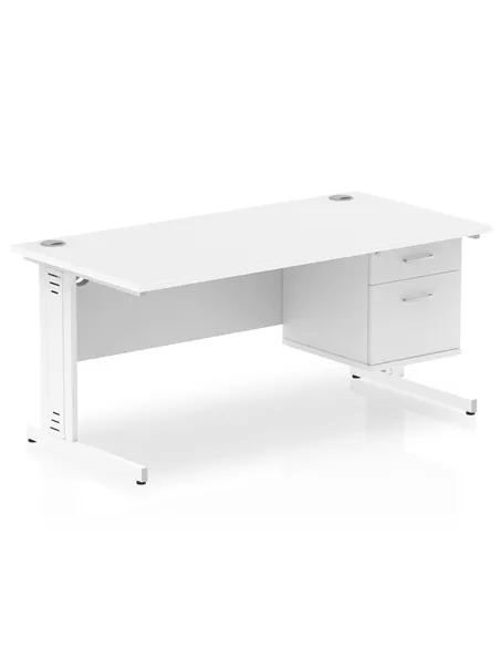Dynamic Impulse 1600 x 800mm Straight Office Desk White Top Cable Managed 1 x 2 Drawer Fixed Pedestal MI002291