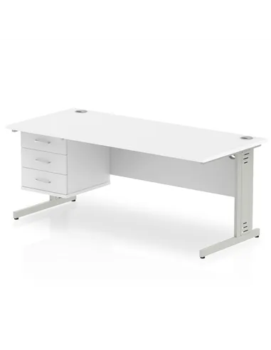 Dynamic Impulse 1800 x 800mm Straight Office Desk White Top Cable Managed 1 x 3 Drawer Fixed Pedestal MI002296