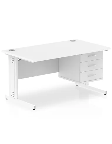 Dynamic Impulse 1400 x 800mm Straight Office Desk White Top Cable Managed 1 x 3 Drawer Fixed Pedestal MI002298