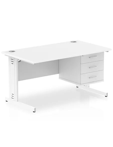 Dynamic Impulse 1400 x 800mm Straight Office Desk White Top Cable Managed 1 x 3 Drawer Fixed Pedestal MI002298