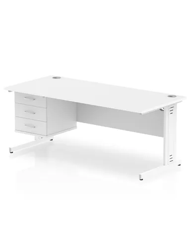 Dynamic Impulse 1800 x 800mm Straight Office Desk White Top Cable Managed 1 x 3 Drawer Fixed Pedestal MI002300