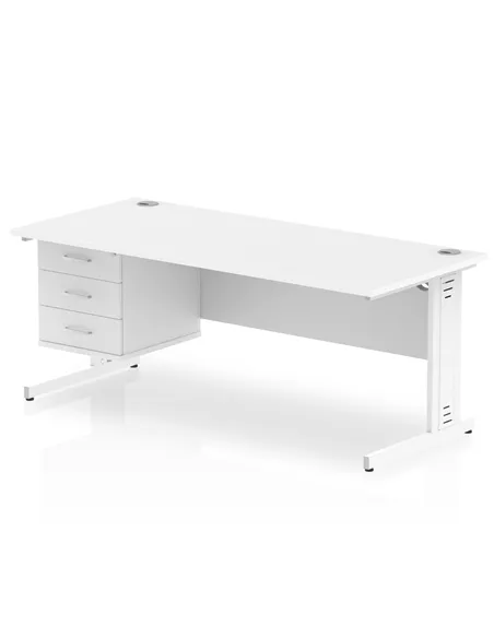 Dynamic Impulse 1800 x 800mm Straight Office Desk White Top Cable Managed 1 x 3 Drawer Fixed Pedestal MI002300