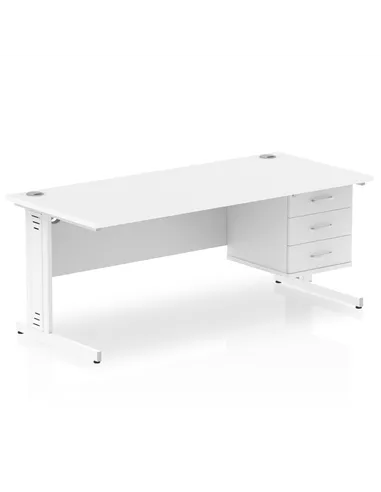 Dynamic Impulse 1800 x 800mm Straight Office Desk White Top Cable Managed 1 x 3 Drawer Fixed Pedestal MI002300