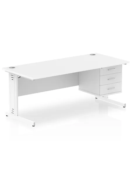 Dynamic Impulse 1800 x 800mm Straight Office Desk White Top Cable Managed 1 x 3 Drawer Fixed Pedestal MI002300