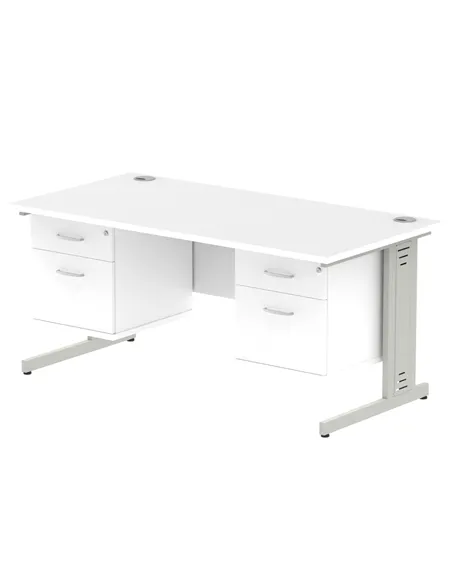 Dynamic Impulse 1600 x 800mm Straight Office Desk White Top Cable Managed 2 x 2 Drawer Fixed Pedestal MI002303