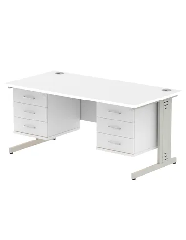 Dynamic Impulse 1600 x 800mm Straight Office Desk White Top Cable Managed 2 x 3 Drawer Fixed Pedestal MI002311