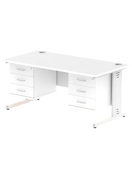 Dynamic Impulse 1600 x 800mm Straight Office Desk White Top Cable Managed 2 x 3 Drawer Fixed Pedestal MI002315