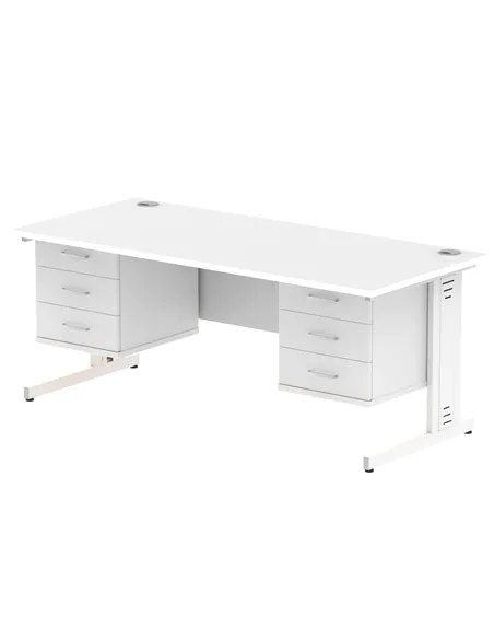 Dynamic Impulse 1800 x 800mm Straight Office Desk White Top Cable Managed 2 x 3 Drawer Fixed Pedestal MI002316