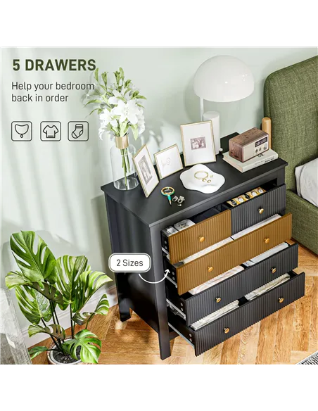 HOMCOM Elegant Chest of Five Drawers - Black