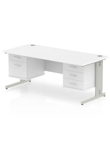 Dynamic Impulse 1800 x 800mm Straight Office Desk White Top Cable Managed 1 x 2 Drawer 1 x 3 Drawer Fixed Pedestal MI002320