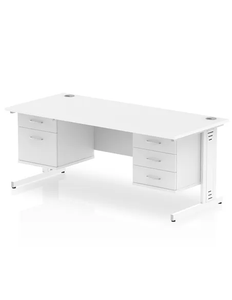 Dynamic Impulse 1800 x 800mm Straight Office Desk White Top Cable Managed 1 x 2 Drawer 1 x 3 Drawer Fixed Pedestal MI002324