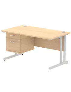 Dynamic Impulse 1400 x 800mm Straight Office Desk Maple Top Cantilever 1 x 2 Drawer Fixed Pedestal MI002432