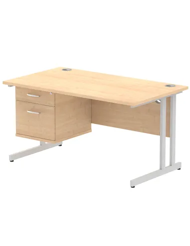 Dynamic Impulse 1400 x 800mm Straight Office Desk Maple Top Cantilever 1 x 2 Drawer Fixed Pedestal MI002432