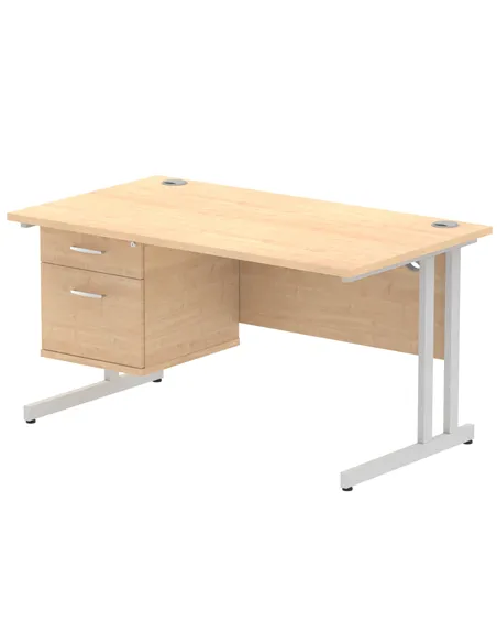 Dynamic Impulse 1400 x 800mm Straight Office Desk Maple Top Cantilever 1 x 2 Drawer Fixed Pedestal MI002432