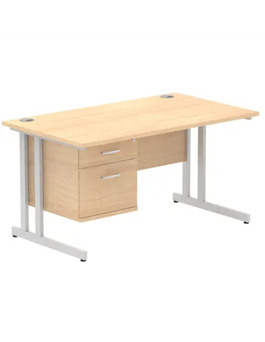Dynamic Impulse 1400 x 800mm Straight Office Desk Maple Top Cantilever 1 x 2 Drawer Fixed Pedestal MI002432