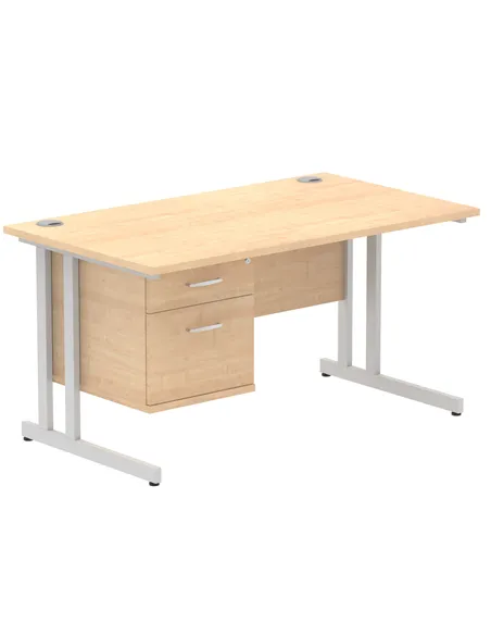 Dynamic Impulse 1400 x 800mm Straight Office Desk Maple Top Cantilever 1 x 2 Drawer Fixed Pedestal MI002432