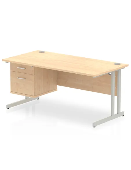 Dynamic Impulse 1600 x 800mm Straight Office Desk Maple Top Cantilever 1 x 2 Drawer Fixed Pedestal MI002433