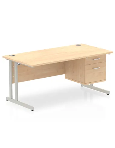 Dynamic Impulse 1600 x 800mm Straight Office Desk Maple Top Cantilever 1 x 2 Drawer Fixed Pedestal MI002433