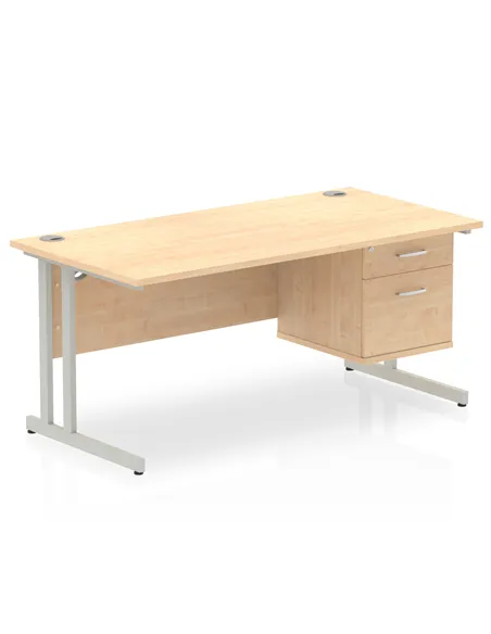 Dynamic Impulse 1600 x 800mm Straight Office Desk Maple Top Cantilever 1 x 2 Drawer Fixed Pedestal MI002433
