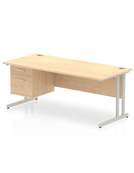 Dynamic Impulse 1800 x 800mm Straight Office Desk Maple Top Cantilever 1 x 2 Drawer Fixed Pedestal MI002434