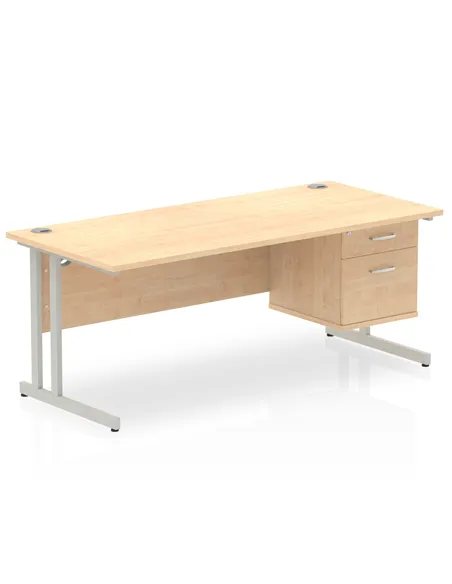 Dynamic Impulse 1800 x 800mm Straight Office Desk Maple Top Cantilever 1 x 2 Drawer Fixed Pedestal MI002434