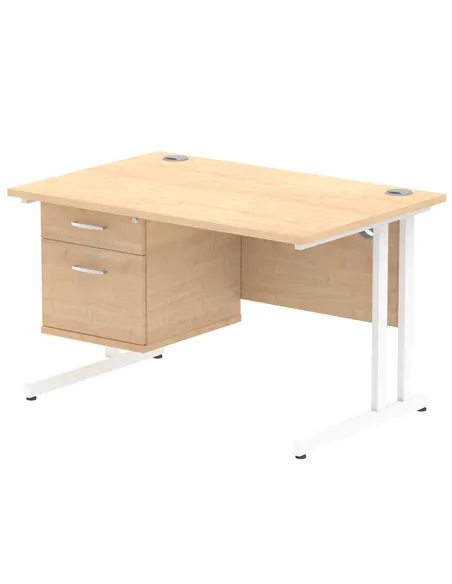 Dynamic Impulse 1200 x 800mm Straight Office Desk Maple Top Cantilever 1 x 2 Drawer Fixed Pedestal MI002435