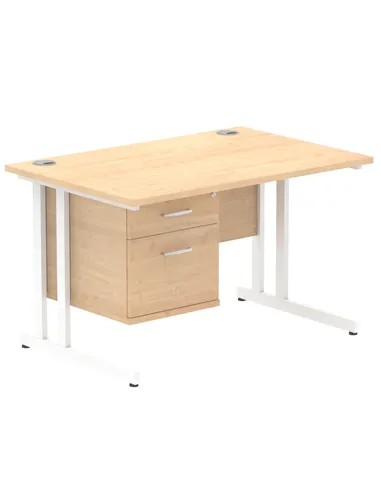 Dynamic Impulse 1200 x 800mm Straight Office Desk Maple Top Cantilever 1 x 2 Drawer Fixed Pedestal MI002435