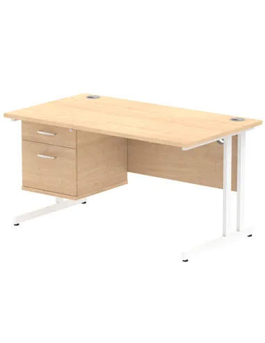Dynamic Impulse 1400 x 800mm Straight Office Desk Maple Top Cantilever 1 x 2 Drawer Fixed Pedestal MI002436